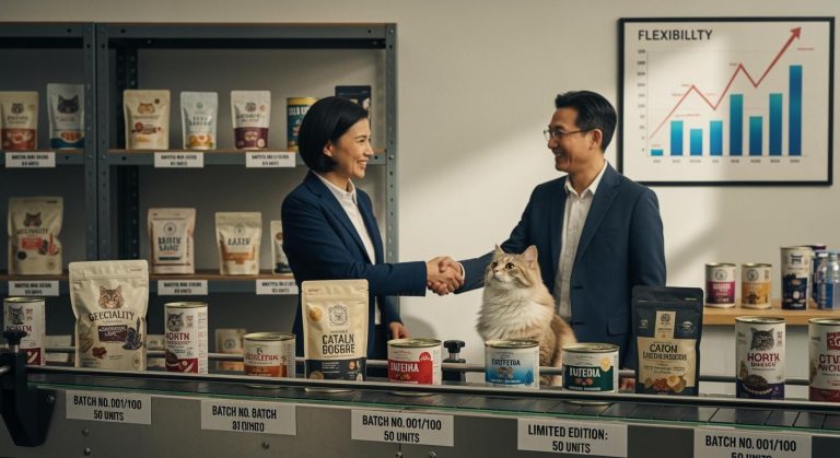 What are the effects of flexible MOQ on specialty catfood OEM and petfood industry